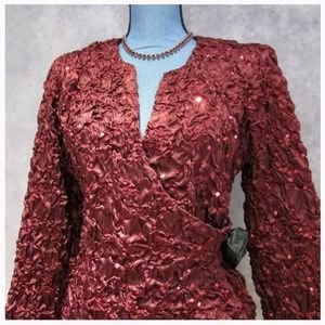 Cachet Burgundy Scrunch Sequin Rosebud Top XL